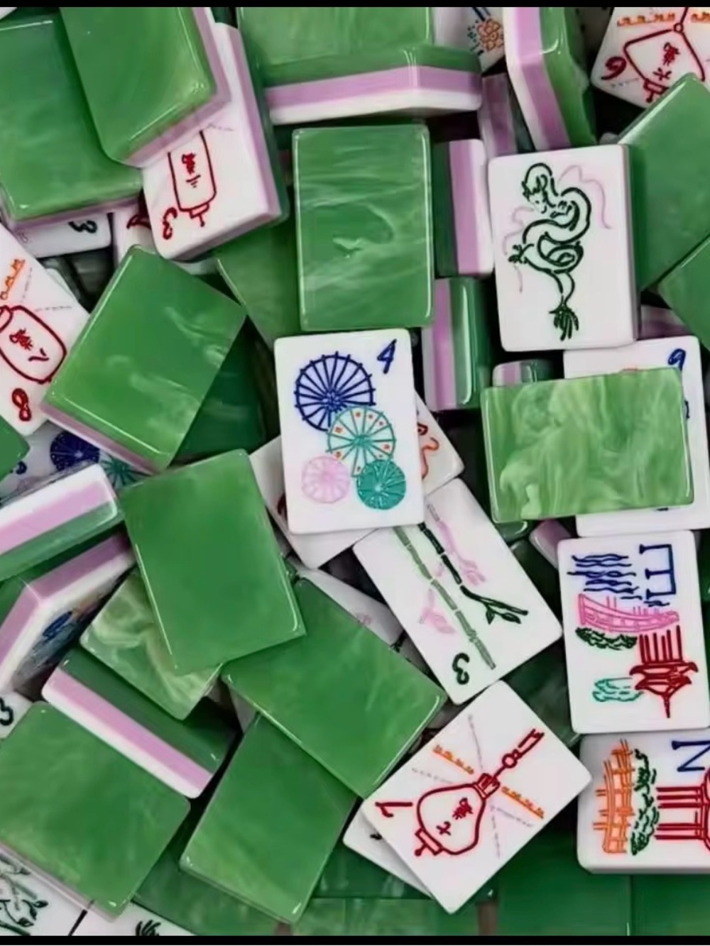 NIB Brand New Luxury Emerald Green Acrylic American Mahjong Tile Set 3 layers